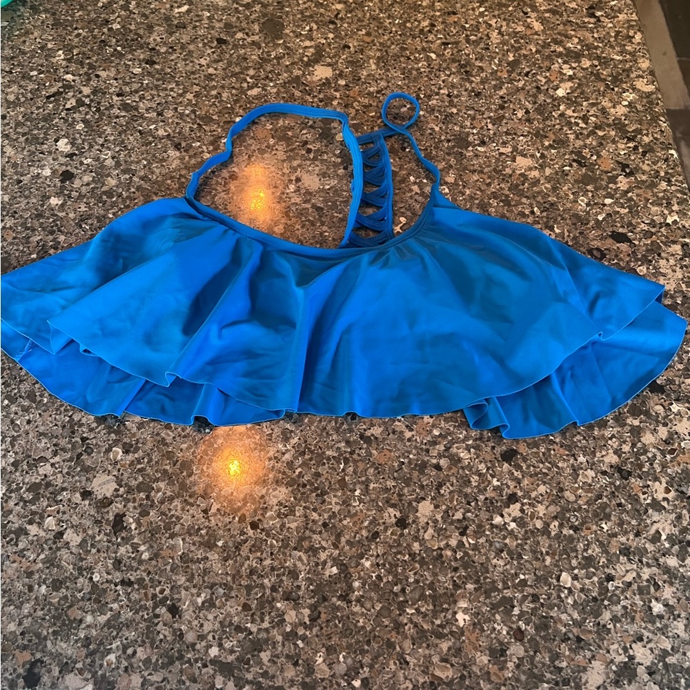 Blue Ruffled Bikini Top